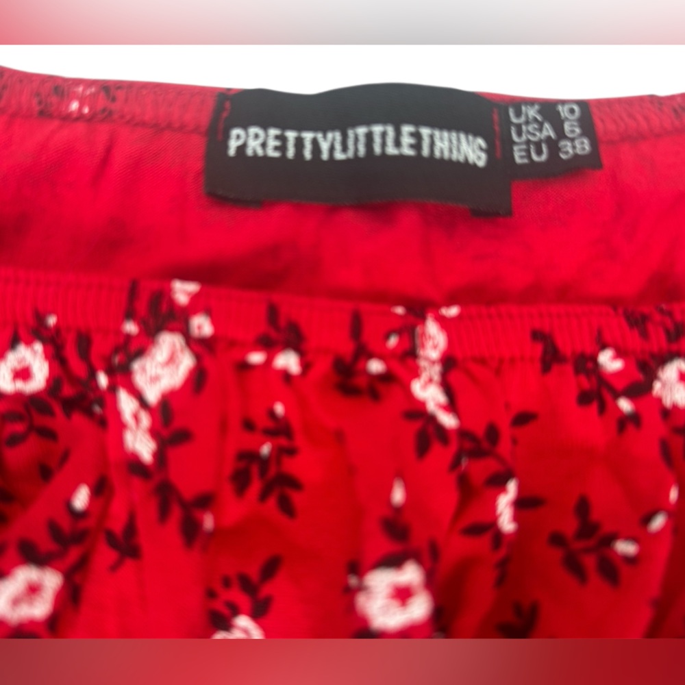 PRETTYLITTLETHING NWOT Women’s Red Floral Mini Dress Size: 6 - Picture 8 of 9
